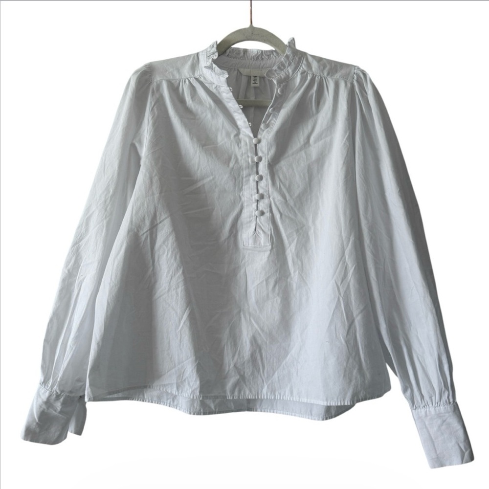 H&M Ruffle Collar Button Up Blouse In White